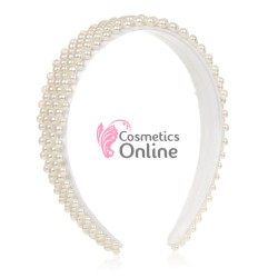 Bentita deosebita pentru par din Satin cu Perle Albe BTP008L - Alba